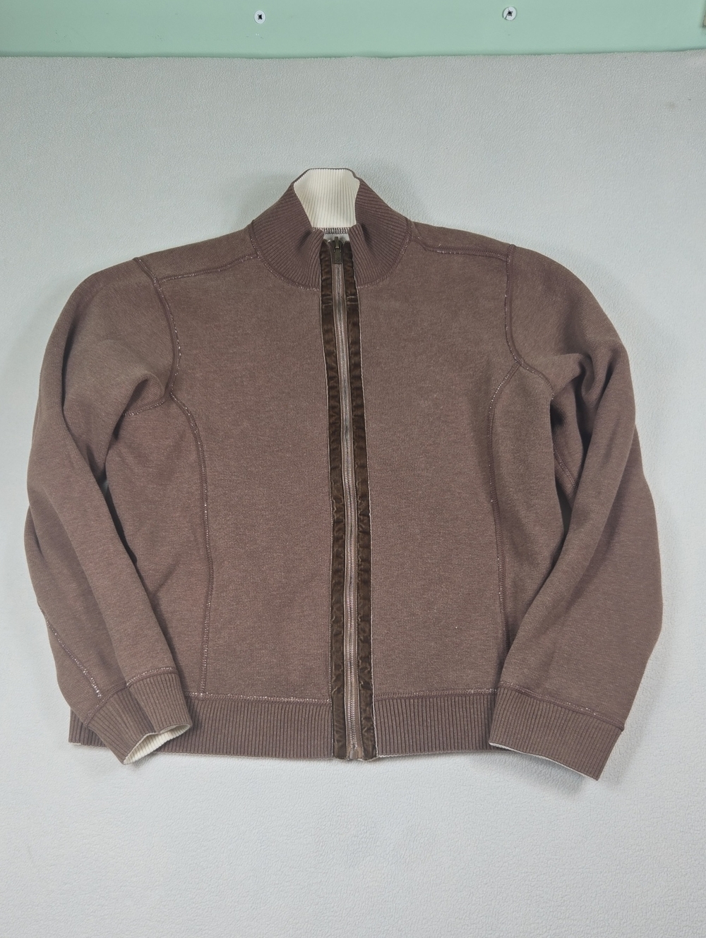 Ladies Brown Full-Zip Sweater Jacket